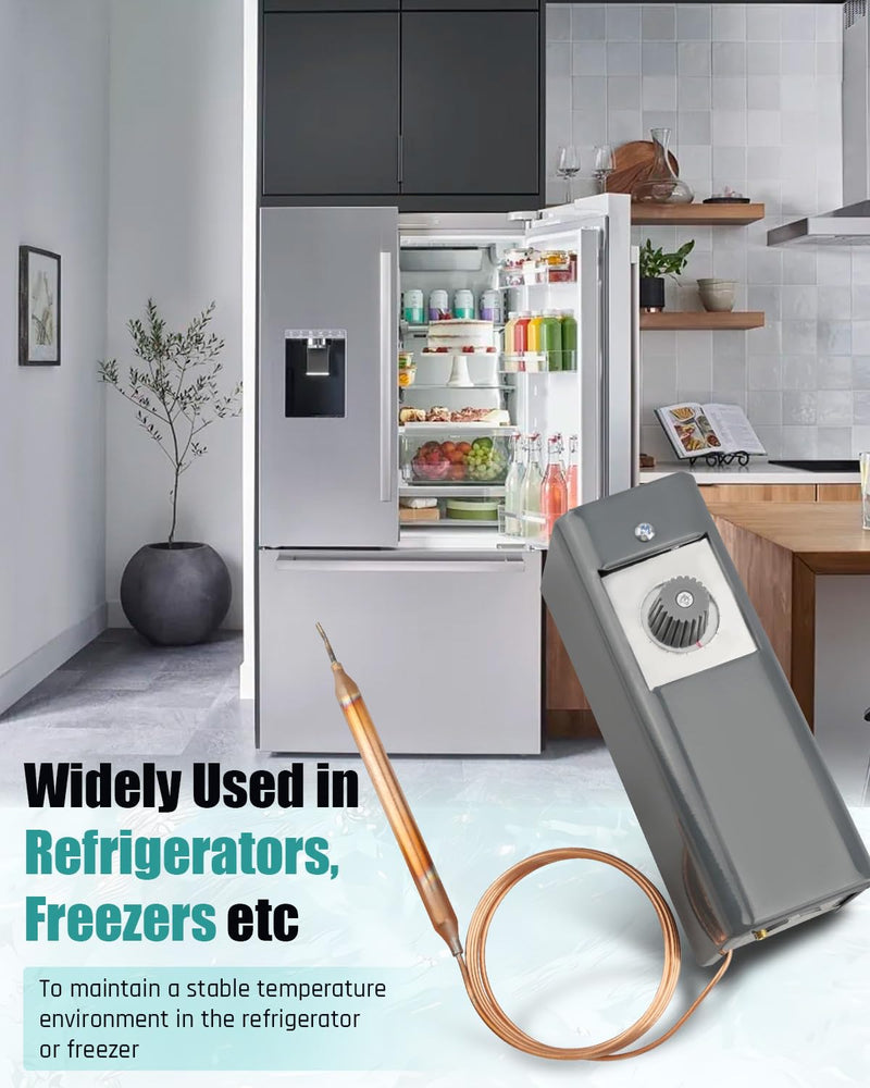 W1609-101 Refrigeratior Thermostat Temperature Controller from -30 Degrees F to 90 Degrees F (-34 Degrees C to 32 Degrees C), Capillary Length 5 Feet