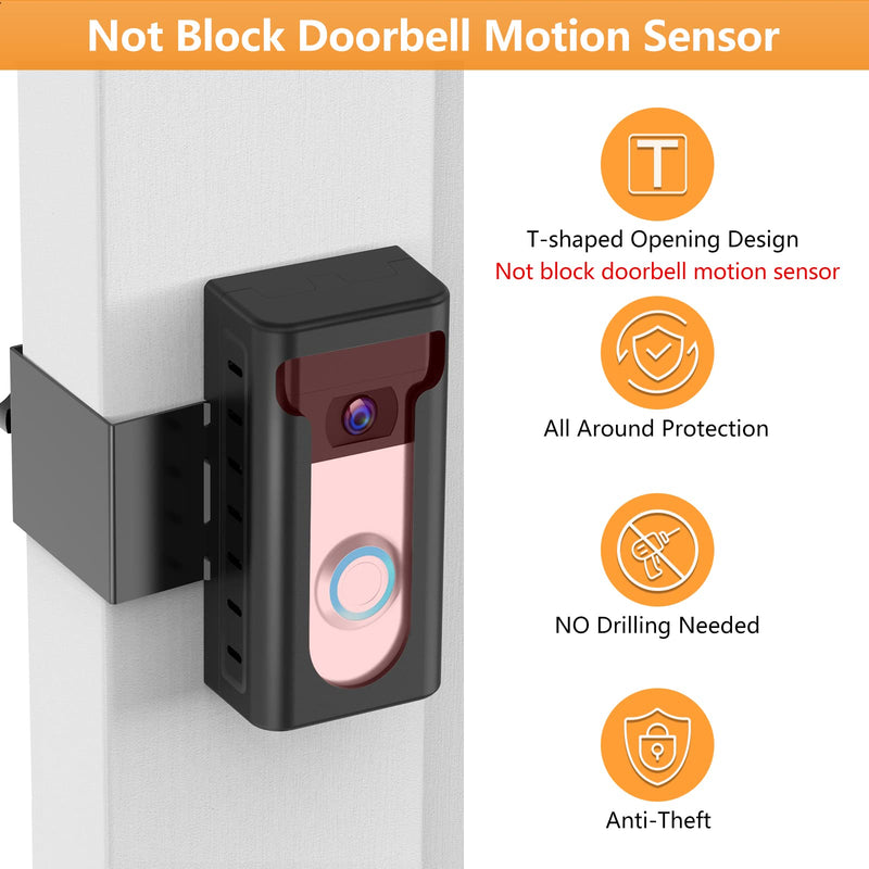 Anti-Theft Video Doorbell Mount Compatible with Wireless Video Doorbell, Not Block Doorbell Motion Sensor, No-Drill Mounting Bracket Wedge Adapter Holder Accessories for Home Rentals Room Black