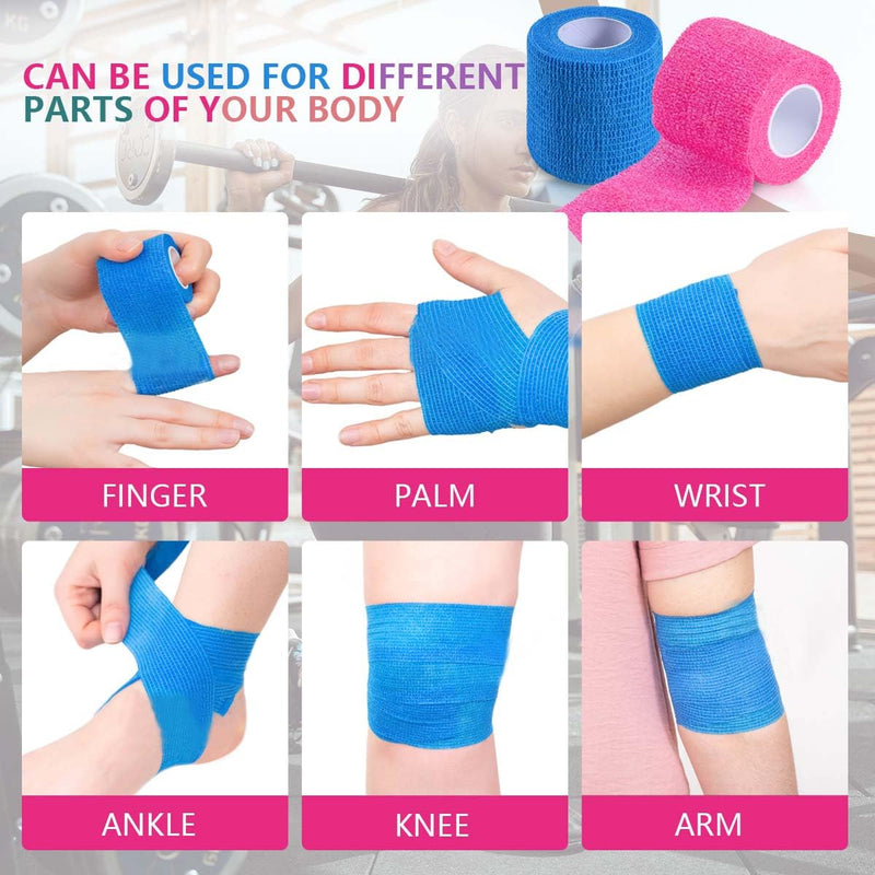15 Pack 2 Inch x 5 Yards Self Adhesive Bandage Breathable Cohesive Bandage Wrap Rolls Elastic Self-Adherent Tape for Stretch Athletic, Sports, Wrist, Ankle 15 Count (Pack of 1) Colorful