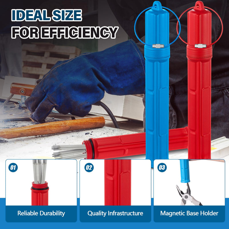 2 Pcs Tungsten Holder Welding Rod Holder 7.9 Inch TIG Tungsten Welding Electrode Rod Storage Tube with Magnetic Base Airproof Container Canister, Red and Blue