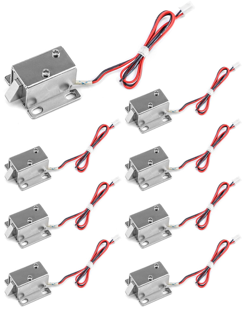 QWORK Electromagnetic Solenoid Lock, 8 Pcs Mini Door Drawer Tongue Down DC 12V Slim Design Assembly for Cabinet Door Drawer Safety Lock