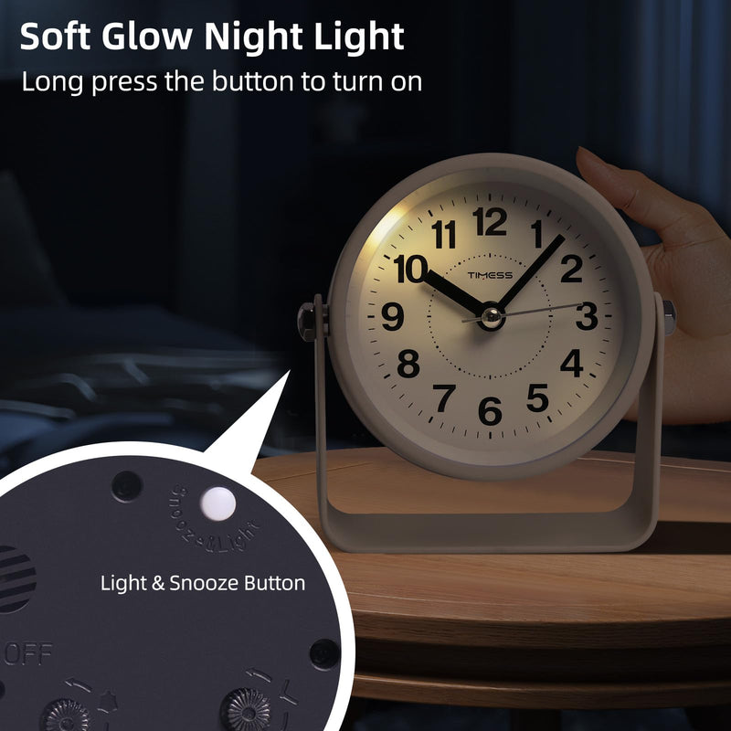Analog Alarm Clock, Silent Non-Ticking Quartz Movement, Battery-Operated with Snooze & On-Demand Light, Easy to Set Gentle Wake Bedside Desk Clock, Ideal for Home, Travel, Office (Yellow) Yellow