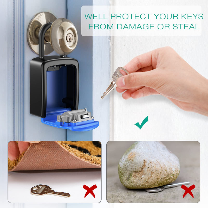 ORIA Key Lock Box, 4 Digit Combination Key Storage Lock Box, Key Safe Box with Removable Shackle, 5 Keys Storage Capacity Waterproof for Indoor Outdoor, Blue, 3.66 inch 1 Piece