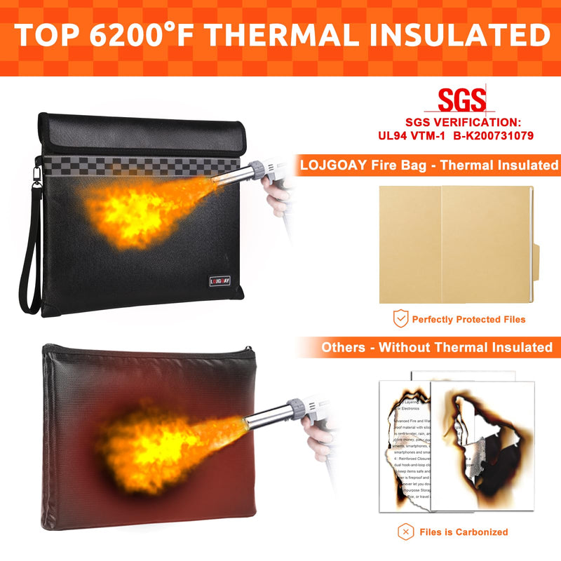 6200°F Fireproof Document Bag with Fireproof Zipper, Fireproof Bag with Reflective Strip, 9 Layers of Heat Insulated Materials, Fireproof Money Bag for Cash, 13"x11" Fireproof Pouch with Hand Strap