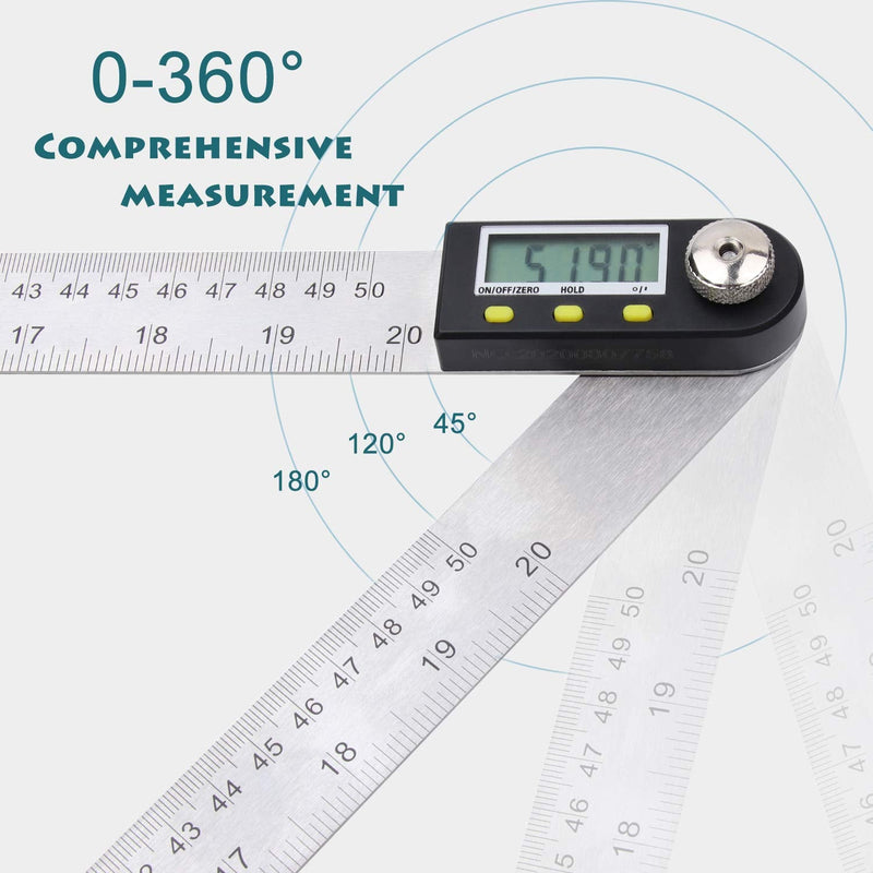 Delgada 20 inch/500mm Digital Angle Ruler and Stainless Steel Digital Angle Finder or Digital Protractor with Zeroing and Locking Function Battery Included 500mm Angle Ruler