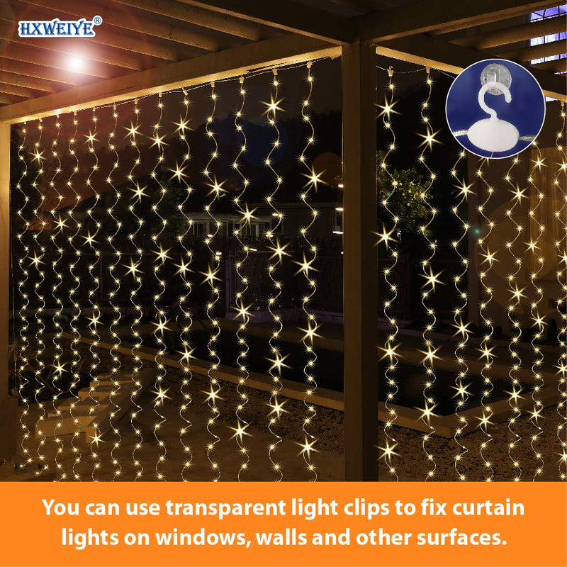 HXWEIYE 300LED Fairy Curtain Lights, 9.8x9.8Ft Warm White USB Plug in 8 Modes Christmas String Hanging Lights with Remote for Bedroom, Indoor, Outdoor, Weddings, Party 300L-Silver Copper Wire