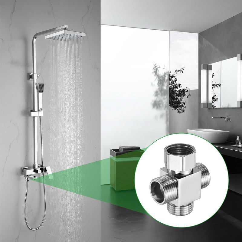 uxcell G1/2" Shower Diverter Valve 4 Way, Stainless Steel Bidet Square Adapter Connector Hose Fitting Tee with PTFE Tape for Bidet Angle Valve Hose Bath Toilet Faucet(53mm,Silver)
