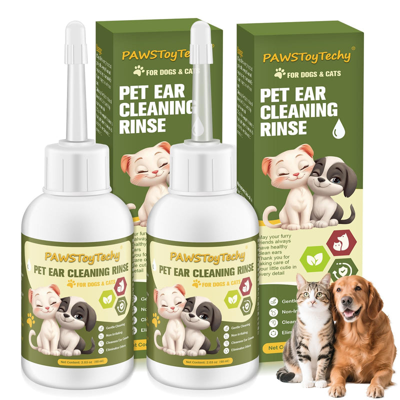 Pet Ear Cleaner Drops for Dogs & Cats - Gentle Ear Cleaning Solution for Deodorizing & Wax Removal, Safe for Pets & Humans 2PACKS/4 OZ D