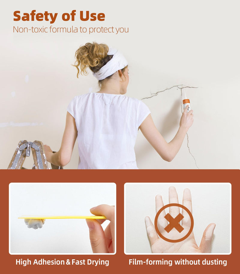 NINGOO Drywall Repair Kit,Wall Patch Repair Kit,2 Pack Wall Patching Agent,Simple Filling of Wall Holes＆Efficient Crack Repair, Plaster Wall Repair,Apartment Friendly, White, BQG201 2 Pack＆Wall Patch