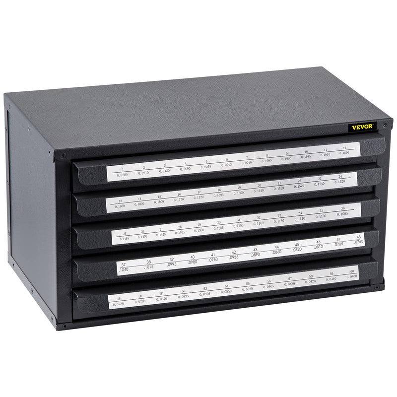 VEVOR Drill Bit Dispenser Cabinet, Five-Drawer Drill Bit Dispenser, 60-Compartment Drill Bit Organizer Cabinet, Drill Dispenser Organizer Cabinet Holder for Jobber Length Wire Gauge Sizes #1 to #60