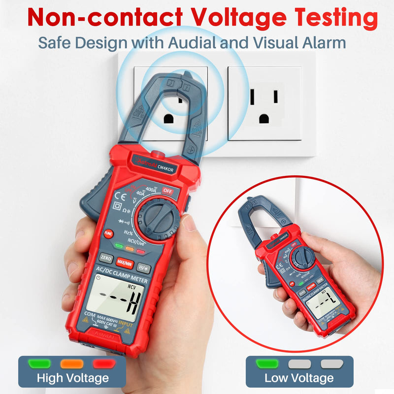 AstroAI Digital Clamp Meter Multimeter 4000 Counts Auto-ranging Amp Tester Measuring AC/DC Voltage & Current, Resistance, Capacitance, Frequency, Continuity, Live Wire Test, NCV Detection