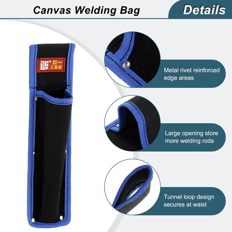 HARFINGTON 2pcs Welding Rod Pouch 12.26" x 3.15" x 9.45" Canvas Welding Rod Bag Leather Electrode Holder with Waist Belt Rivet Reinforcement for Storage Welding Tools, Black Blue 12.26" x 3.15" x 9.45"