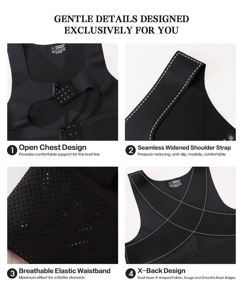 Post Surgical Compression Bra for Women, Mastectomy Front Closure Vest with X-Back Posture Control Black 4X-Large