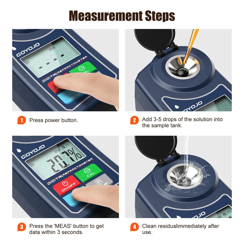 GOYOJO Digital Brix Refractometer Lab Brix Meter 0-55% Range, with Automatic Temperature Compensation (ATC), for Juices, Food, Drinks, and Coffee Liquid Sugar Content Test