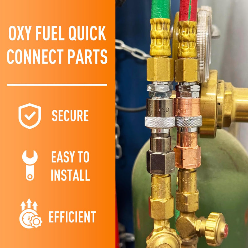 CAMPFIRE QDB10 Oxy Acetylene Quick Connect Fittings QDB10 9/16"-18 B Hose to Torch Connector Set, High Pressure Brass Coupler with Integrated Check Valve, Leak-Proof Upgraded Design for Oxy Fuel
