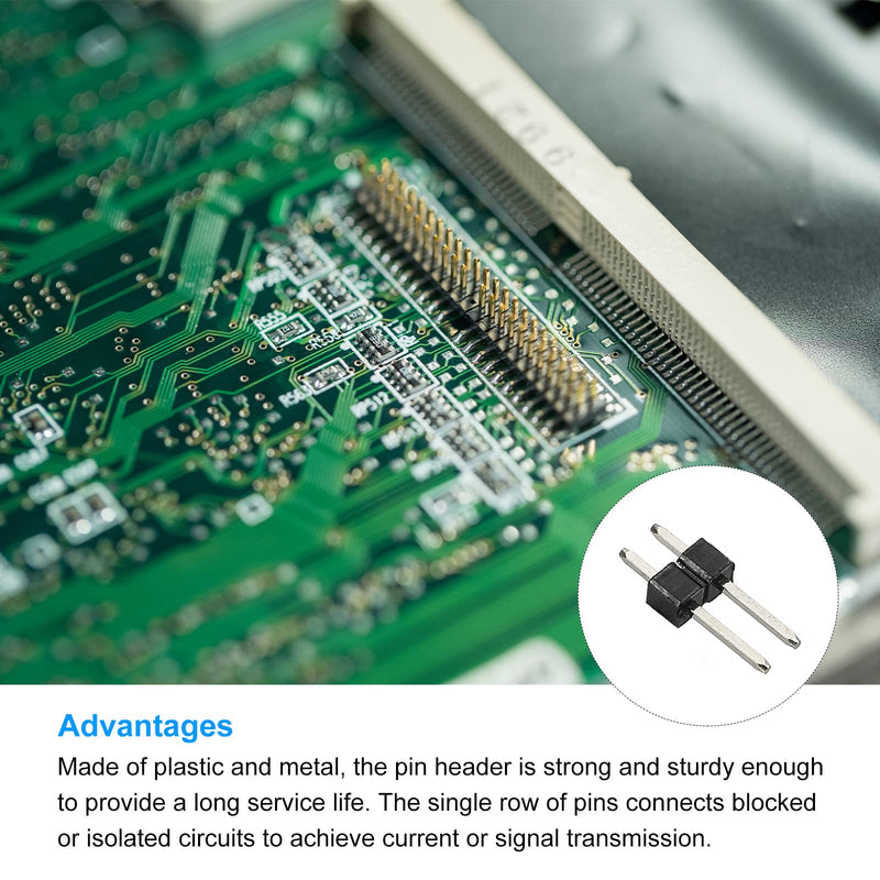 MECCANIXITY Straight Pin Header DIP Single Row 2 Pin 2.54mm Pitch Gold Plated for PCB Pack of 50