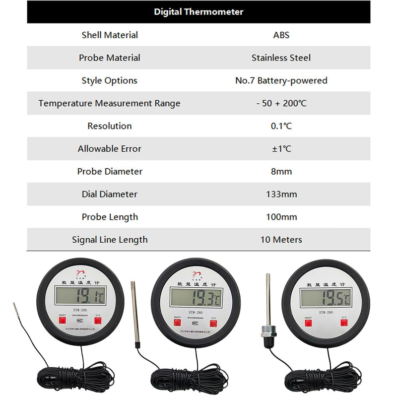 Accurate Industrial Digital Thermometers with Long Probe for Accurate Temperature Measurement in Hard to Reach Areas Probe Without Thread (Long)
