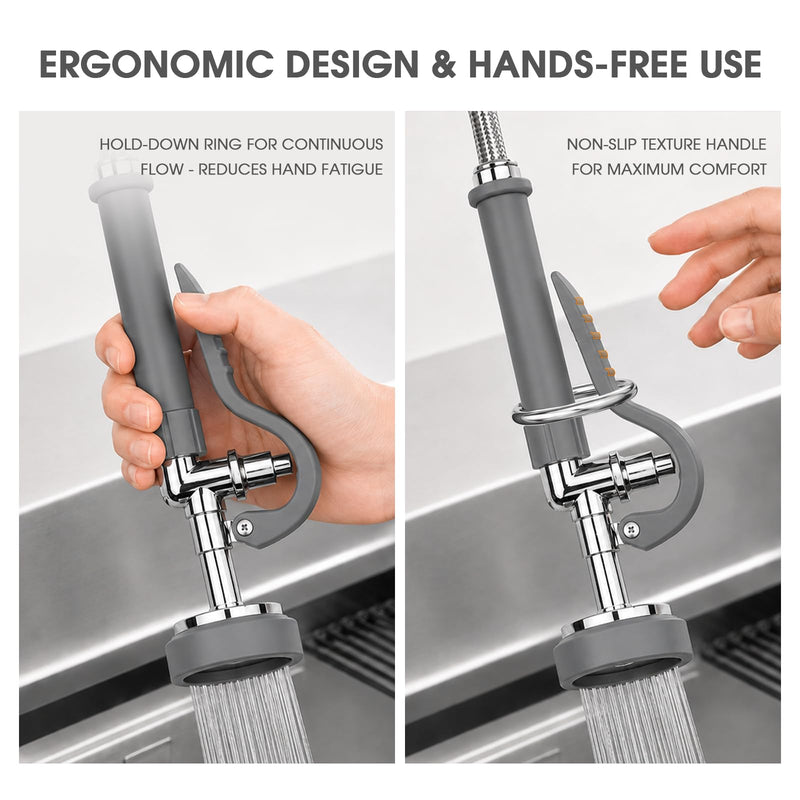 Pre Rinse Sprayer Commercial Sink Sprayer Head, 1.42GPM Restaurant Spray Valve Dish Sprayer Nozzle with Ergonomic Handle, Commercial Faucet Parts for Commercial Kitchen Sink, Chrome Finished(Gray) Gray