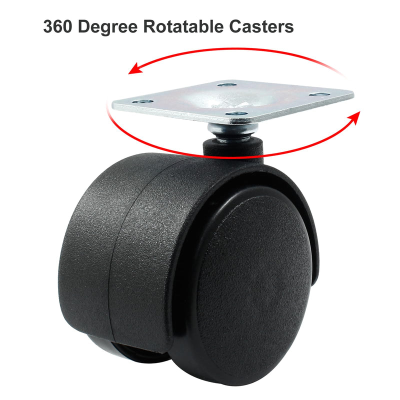 4pcs 1.5 Inch Swivel Caster Wheels, Black Nylon Plate Caster Wheels, Heavy Duty Swivel Plate Casters Wheels Replacement for Furniture, Cart, Cabinet, Shelf