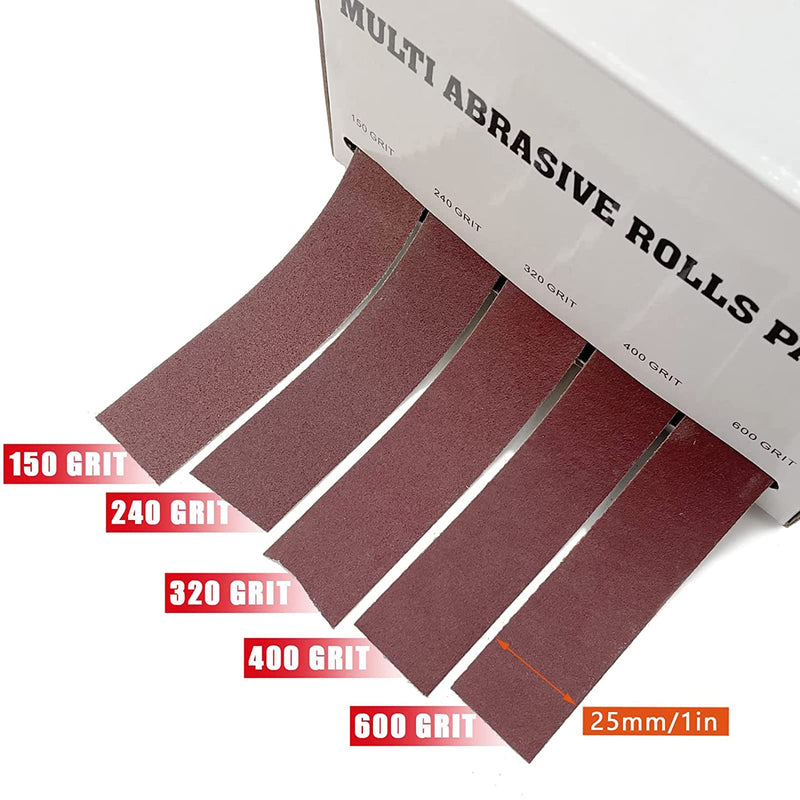 Emery Cloth Roll, 5 Grits Abrasive Sand Paper Set, 150 240 320 400 600 Grit Sandpaper Rolls for Wood Metal Polishing with Dispenser, Each Roll (6M) 5roll 6m