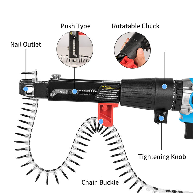 Automatic Chain Nail Gun Adapter, 48MM Electric Drill Chain Attachment Set for ail Gun Electric Drill, for Drywall Woodwork (Drill Chain Adapter Set) (Drill Chain Adapter Set) Drill Chain Adapter Set