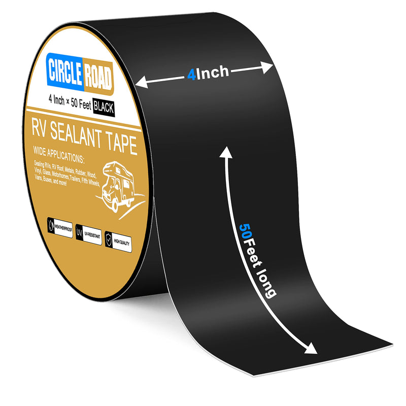 Butyl Sealant Waterproof Tape, RV Roof Tape Black, 4 Inch X 50 Feet RV Repair Sealant Tape, Stop Camper Roof Leaks, UV-Resistant, Weatherproof and Reliable (4In-50FT Black) 4In-50FT Black