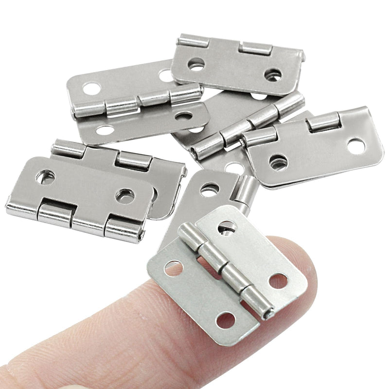 0.63" x 0.7" Mini Hinges, Butt Hinge, Tiny Hinges for Mini Cabinet Jewelry Wooden Box, Doll House DIY Hinges with Mounting Screws (Silver) Silver
