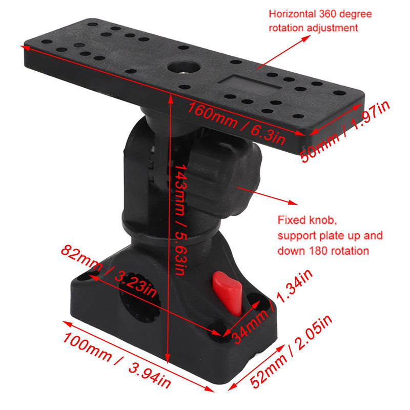 Fish Finder Mount Base, 360° Rotating Fish Finder Holder, Removable Adjustable Boat Fish Finder Electronic Mount, Stable Fish Finder Bracket for Canoe Kayak C Size Ball Adapters