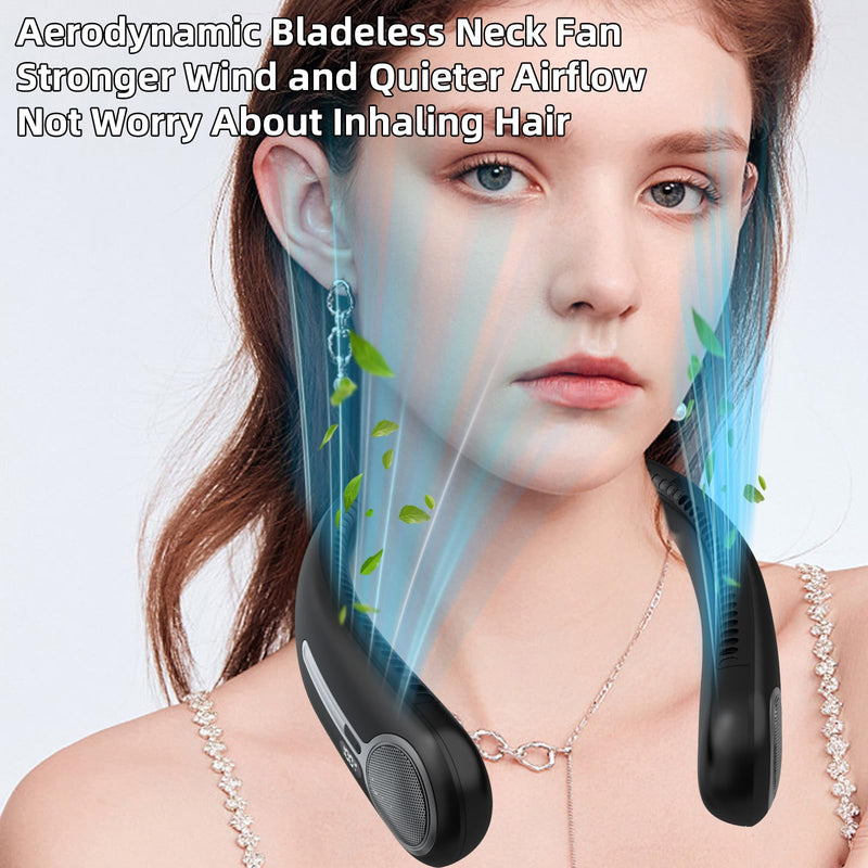 Portable Neck Fan,Hands Free Personal Wearable Bladeless Fan,6000mAh USB Rechargeable,360° Cooling,LED Display,4-Speeds,Birthday Gifts for Men Women Dad Mom,Fathers Day,Mothers Day Gifts (Black) Black