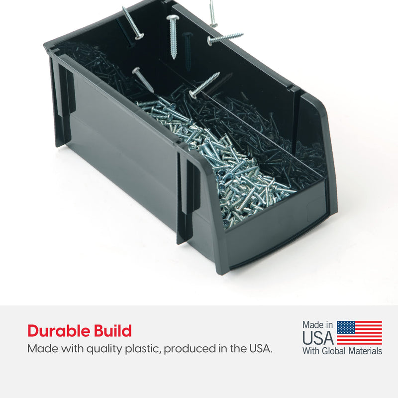 IRIS USA Plastic Shelf Bins Stackable Open Front Storage Bins Plastic Hanging Organizer Bin Caddy Basket for Hardware Crafts, Small Parts, Nuts and Bolts, Tool Storage - Large Black 8 Pack Large - 8 Pack