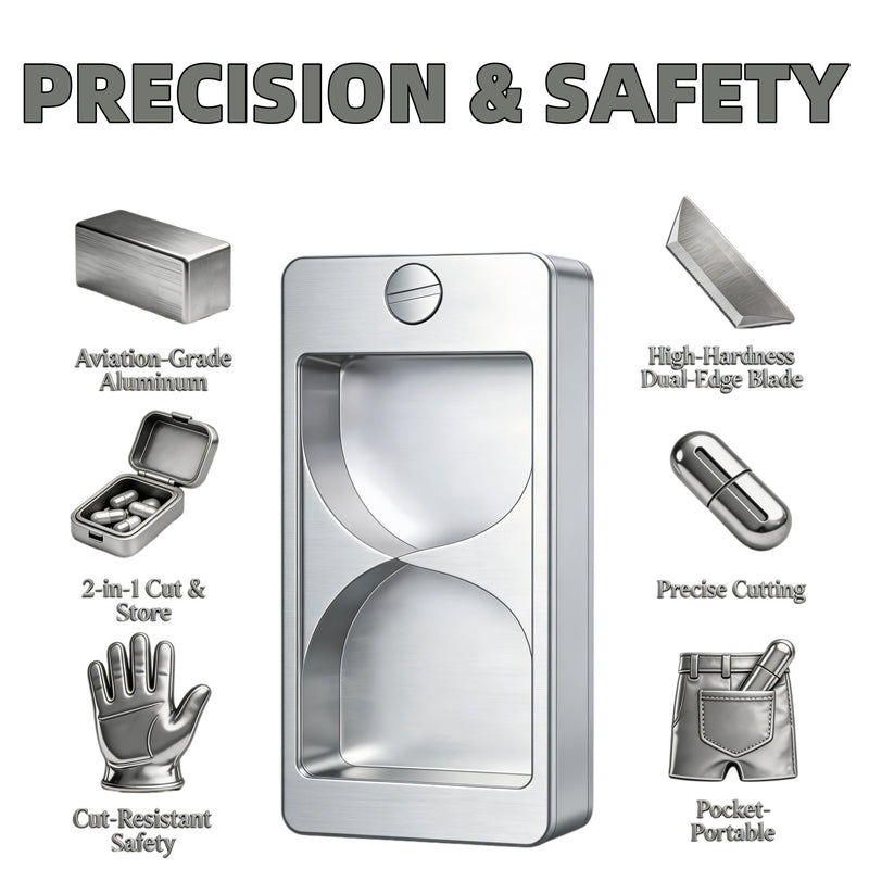 Professional Pill Cutter & Splitter - Precision Aluminum Tablet Slicer for Small, Large & Tiny Tablets | Cortador for Accurate Medicine & Vitamin Doses (Silver) Silver