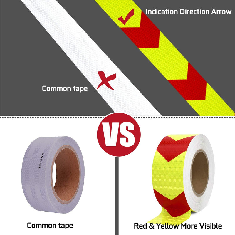 SEVEN SPARTA Arrow Reflective Safety Tape 2 Inch x100 Feet Caution Reflector Waterproof Outdoor Conspicuity Tape for Vehicles, Trailers, Boats, Signs (Red and Yellow) Red and Yellow
