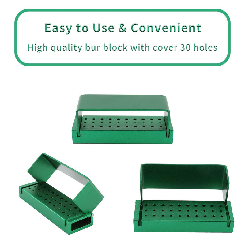 Dental Bur Block Holder Station 30 Holes, Disinfection Bur Organizer with Cover Dentist Burs Case Opening Box Autoclavable for Lab - Easy to Use - Green