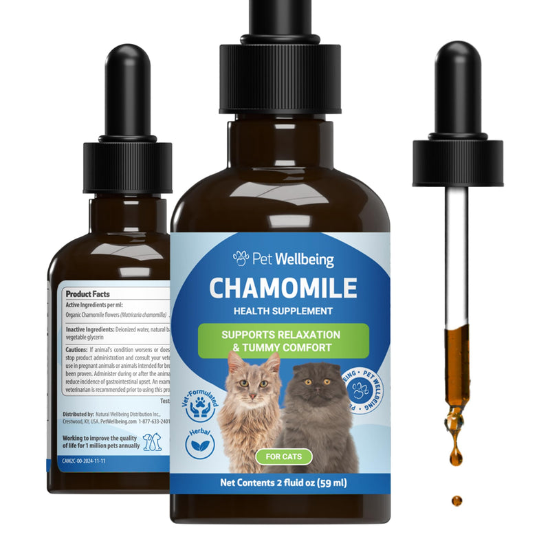 Pet Wellbeing Chamomile for Cats - Organic Single Herb Supplement - Gentle Digestive Support, Holistic Calming - Pure Chamomile Extract - Vet-Formulated Liquid Wellness 2 oz (59ml)