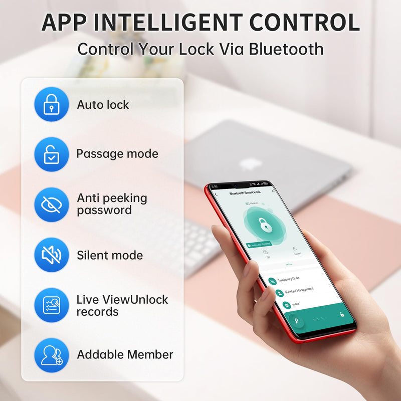 Fingerprint Door Lock-Smart Door knob, Biometric Door Lock, with App/Code/Backup Key/Fingerprint/IC Card, Keyless Entry Lock with Handle for Home Hotel Office Apartment Bedroom