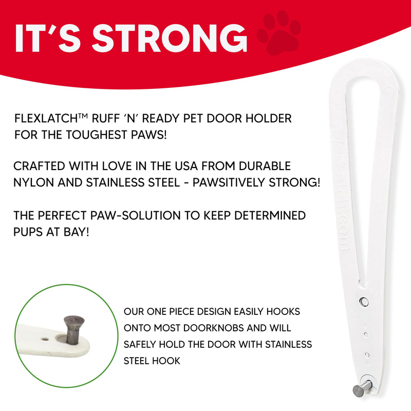 Cat Door Holder Latch - Extra Large Cat Door Alternative Installs Fast Flex Latch Strap Let's Cats in and Keeps Dogs Out of Litter & Food. Safe Baby Proof One Piece No Measuring Extra Easy White X-Large