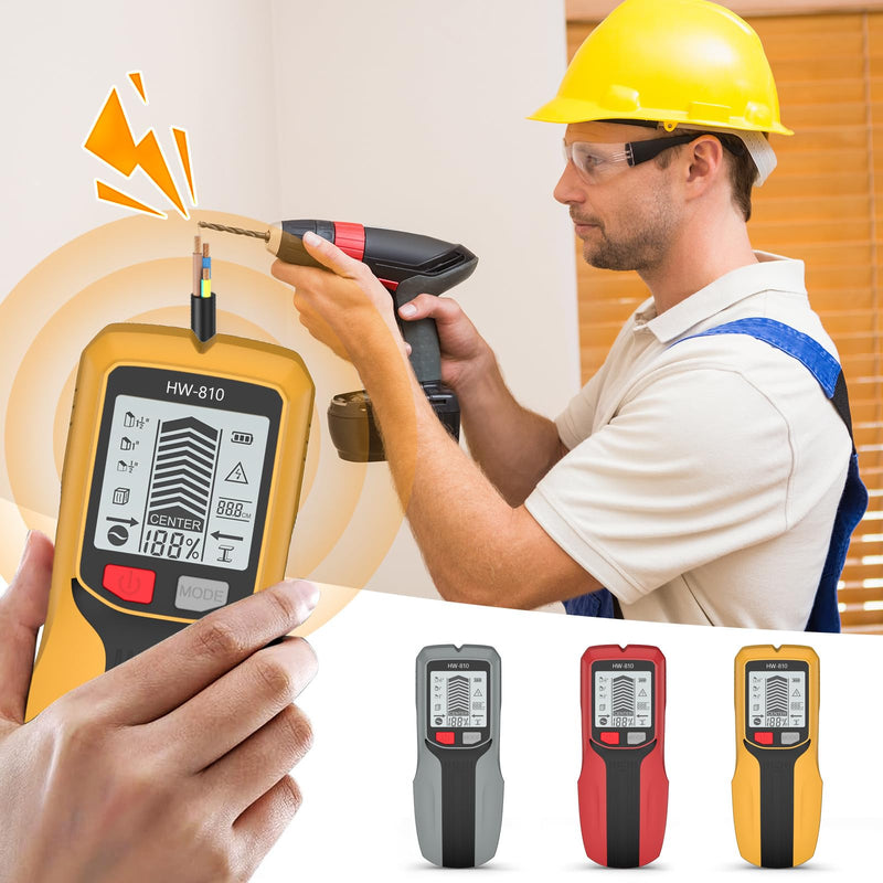 Stud Finder Wall Scanner - Electronic Stud Detector with Upgraded Smart Sensor, Audio Alarm and HD LCD Display for The Center and Edge of Wood, AC Wire, Metal and Studs Detection Red