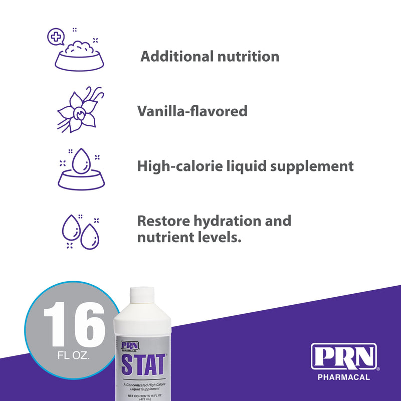PRN Pharmacal STAT - High Calorie Nutritional Supplement to Help Restore Hydration & Nutrition Levels in Animals - Vanilla Flavored Dietary Support with Vitamin A, D3, C, E, & More - 16 Fl Oz - PawsPlanet Australia