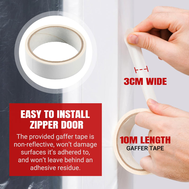 (2-Pack) 4 ft x 7 ft Plastic Zipper Door Dust Protector (Red Zippers) - Heavy-Duty Plastic Sheeting with Zipper Door Dust Protection - Easy to Install and Remove - Includes 3 cm x 10 m Gaffer Tape 2