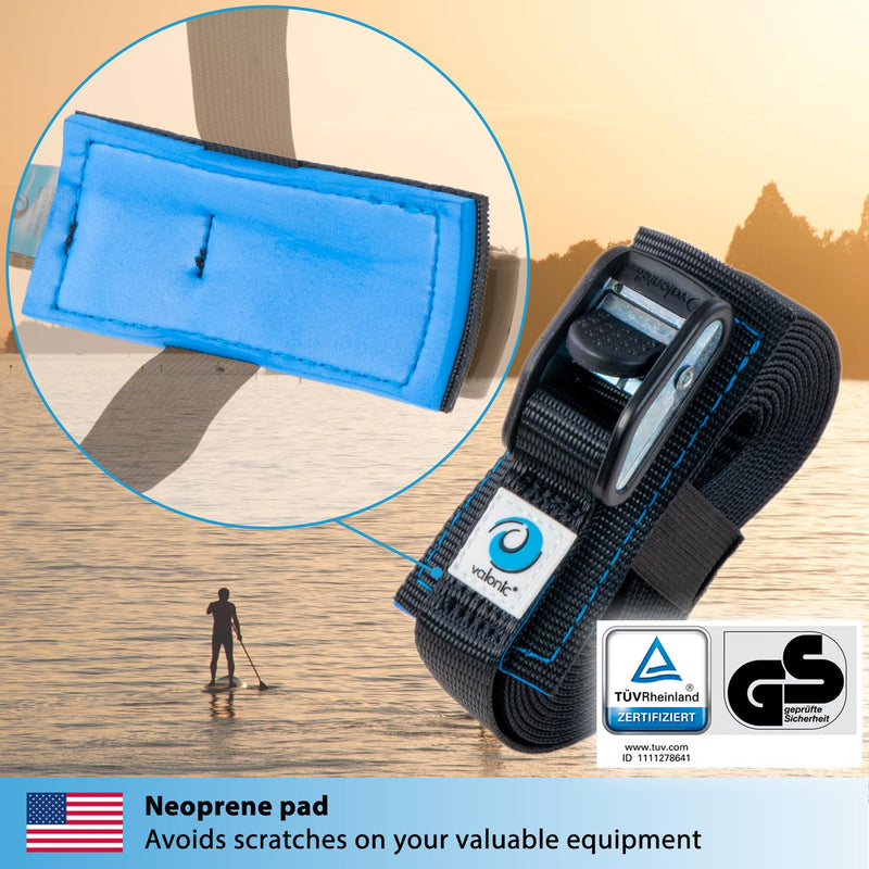 valonic Dolphin - Short tie Down Straps - 2 Pack, 3.3 ft x 1 inch, 2200 lbs, TÜV Rheinl. Certified, Protection pad, cam Buckle - for Bicycle, roof Rack, Luggage, Motorcycle