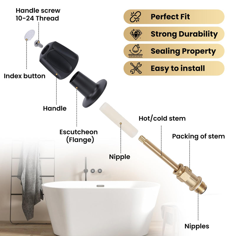 Bathtub Shower Handle Remodel/Rebuild Trim Kit, Shower Knobs 2 Piece Compatible with Price Pfister Valve, Includes Knobs, Bases, Brass Rods, End Cap, Tubes Etc (Matte Black)