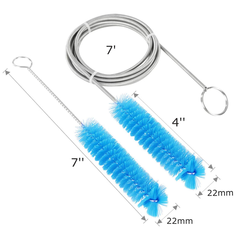CPAP Tube Cleaning Brush-7 Feet Flexible + 7 Inches Handy Stainless Steel Wire Bristle Brush- Fits for Standard 22mm Diameter Tubing Blue