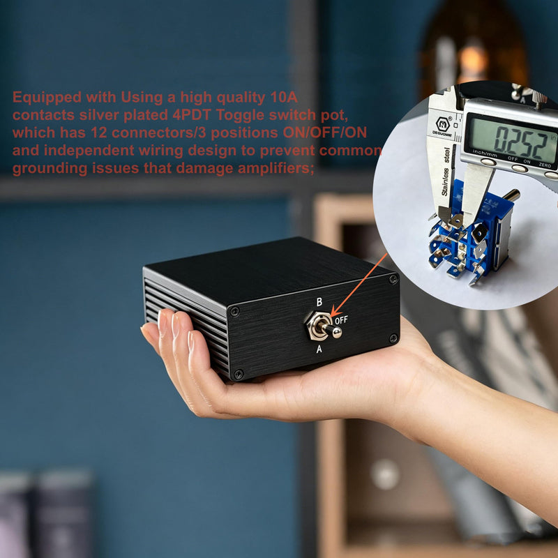 2-Way Passive Audio Switcher 2 in-1 Out/1 in-2 Out Amplifier Speaker Switch Selector, 10A Silver Contact Toggle Switch with Off Position, No External Power,for Home Theater HiFi System