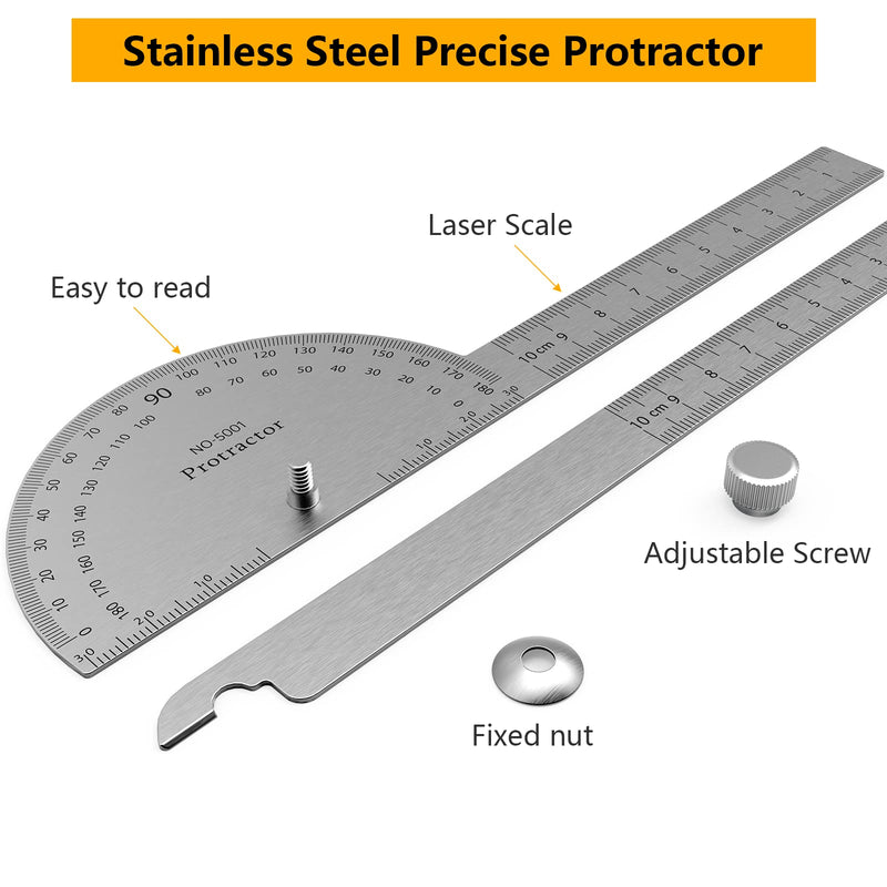 ForoGore Stainless Steel Protractor 180 Degrees Two Arm Ruler Adjustable Angle Protractor Woodworking Ruler Craftsman Angle Measure Tool (10 cm/ 3.94 Inch) 10cm/3.94 Inch