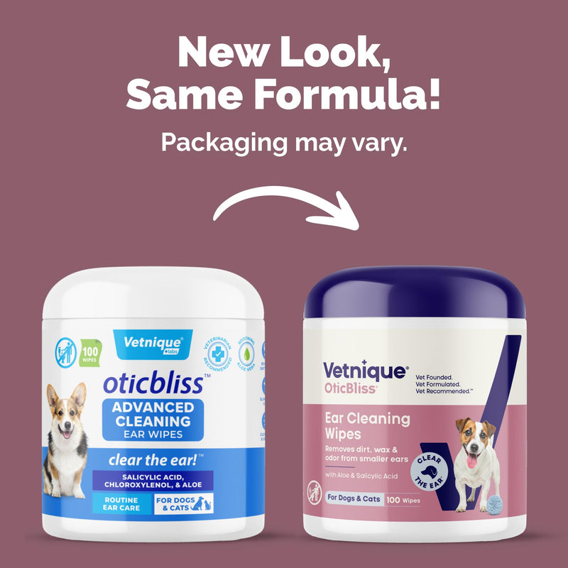 VETNIQUE Oticbliss Advanced Cleaning Ear Wipes for Dogs & Cats for Odor Control, Dirt and Wax Removal with Soothing Aloe Vera, Drying Agent and Vitamin E, Clear the Ear 100ct Wipes Animal Print
