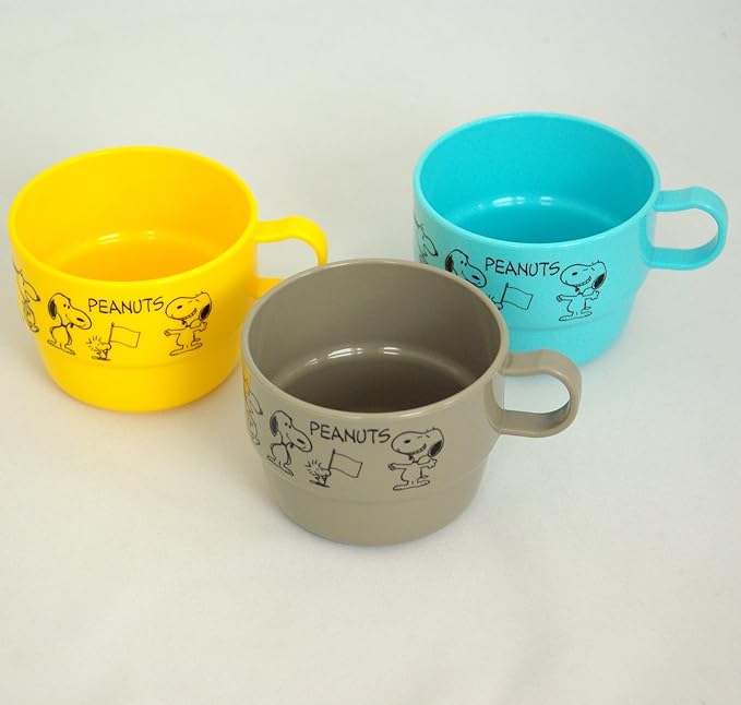 OSK Snoopy Plastic Cup Yellow Blue Gray 230ml Set of 3 Made in Japan Dishwasher Safe Stylish Cute Antibacterial Tumbler Cup Unbreakable Unisex Children Adult PT-6 - NewNest Australia