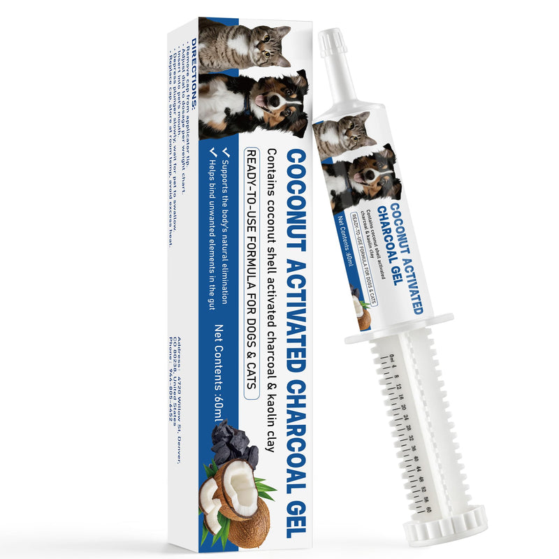 Activated Charcoal for Dogs & Cats, 60mL Pet First Aid for Accidental Toxin Ingestion, Toxin Absorber for Pet Emergency, Supports Healthy Digestive Function, Ready-to-Use Oral Gel 60cc