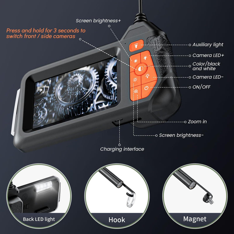 32.8FT Flexible Borescope Camera- 4.3" 1080P HD, IP67 Waterproof Industrial Endoscope Camera for Sewer/Automotive Pipe/Wall Inspection,1pack 1pack
