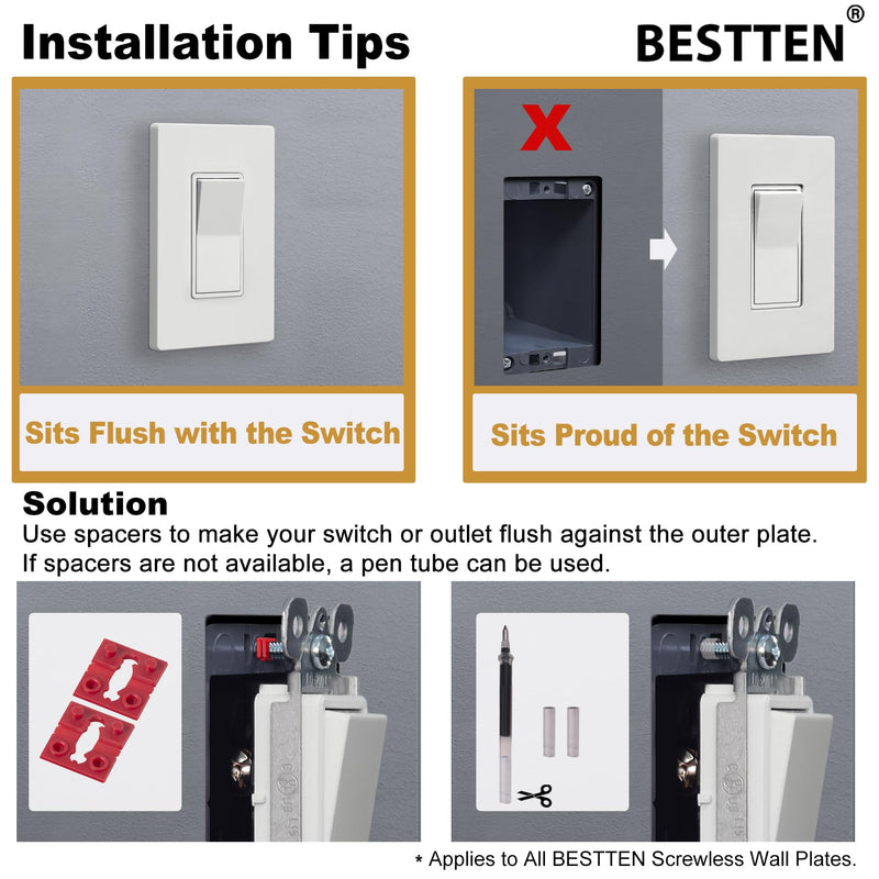 BESTTEN 2 Gang Screwless Wall Plate, 10 Pack, USWP4 Off White Series, Decorative Outlet Cover, H4.69” x W4.73”, Light Switch Cover, Double Gang Receptacle Face Plate 2 Gang 10PK Gloss Off White