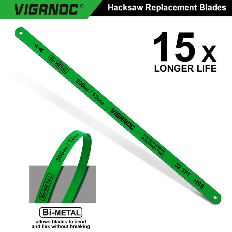 12" Hacksaw Replacement Blades Set, Bi-Metal High Speed Steel Hack Saw Blade Sets - 18T - 24T - 32T HSS Saw Blades, 3 Pack 3pc. Bi-metal blades set